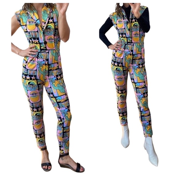 Nooworks Magic Suit One Piece Jumpsuit Colorful Florescent Neon Dreyfus Print - Picture 10 of 11